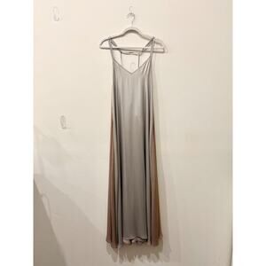 Please Two-Tone Sleeveless V-Neck Flowy Maxi Slip Dress Silver/Brown Women's L